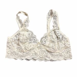 70s/80s European Vintage W German Floral Lace Longline Bralette (Ivory) Size S/M